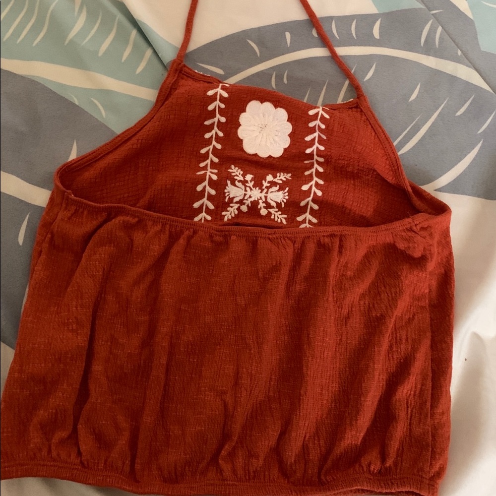 NWOT Embroidered Cropped Halter Top - Picture 5 of 5